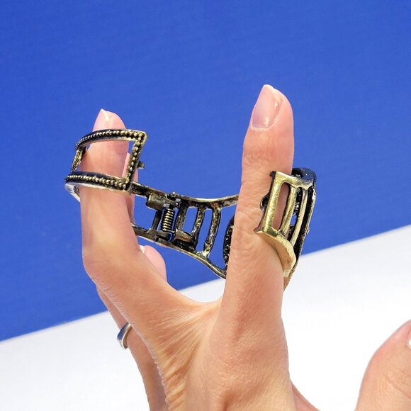 Vintage Rainbow Rhinestone Clamper Bangle Statement Bracelet - Picture 8 of 9